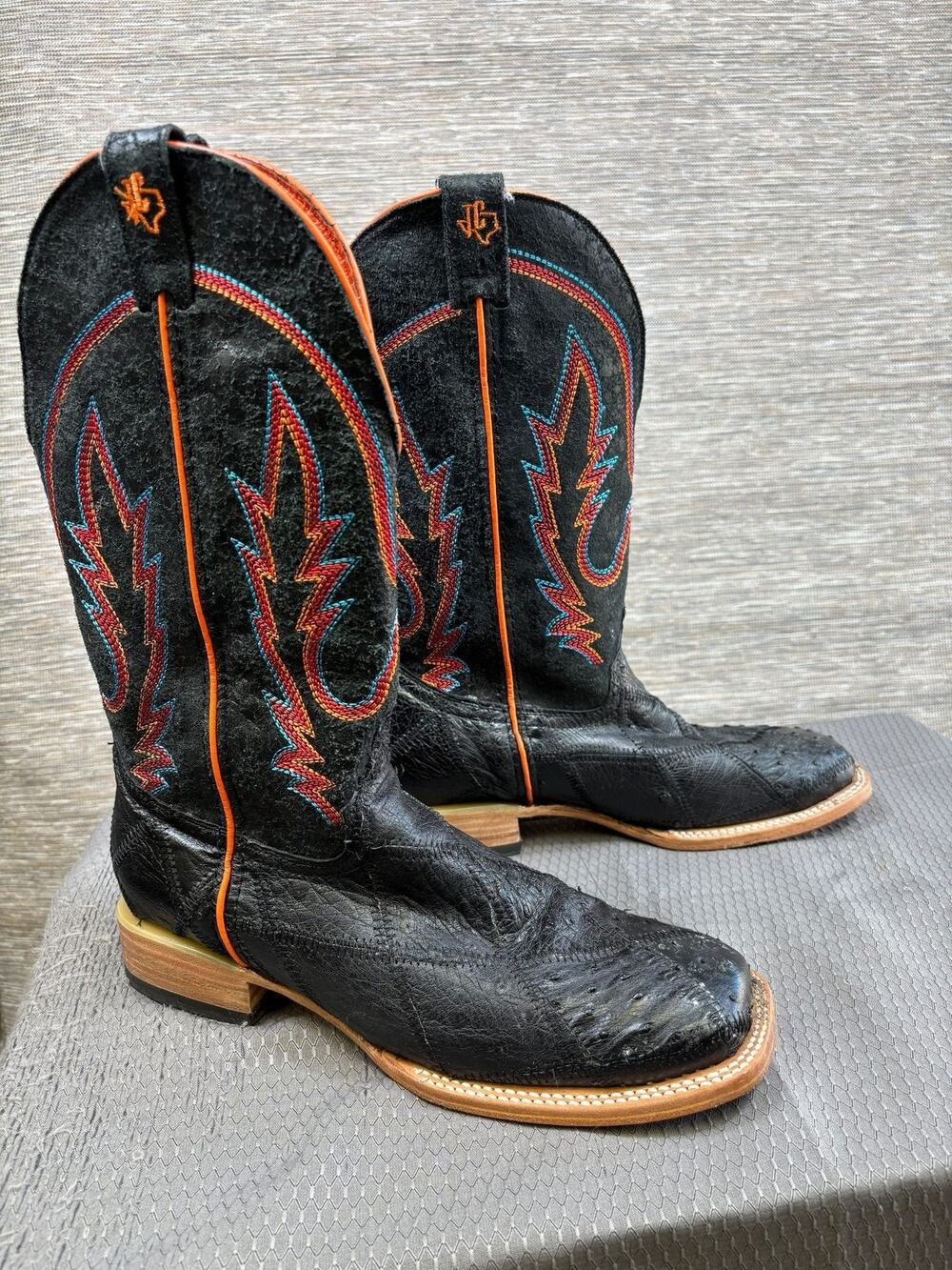Texas Country Boots Mens Size 10 Black Leather Western Square Toe Pull On